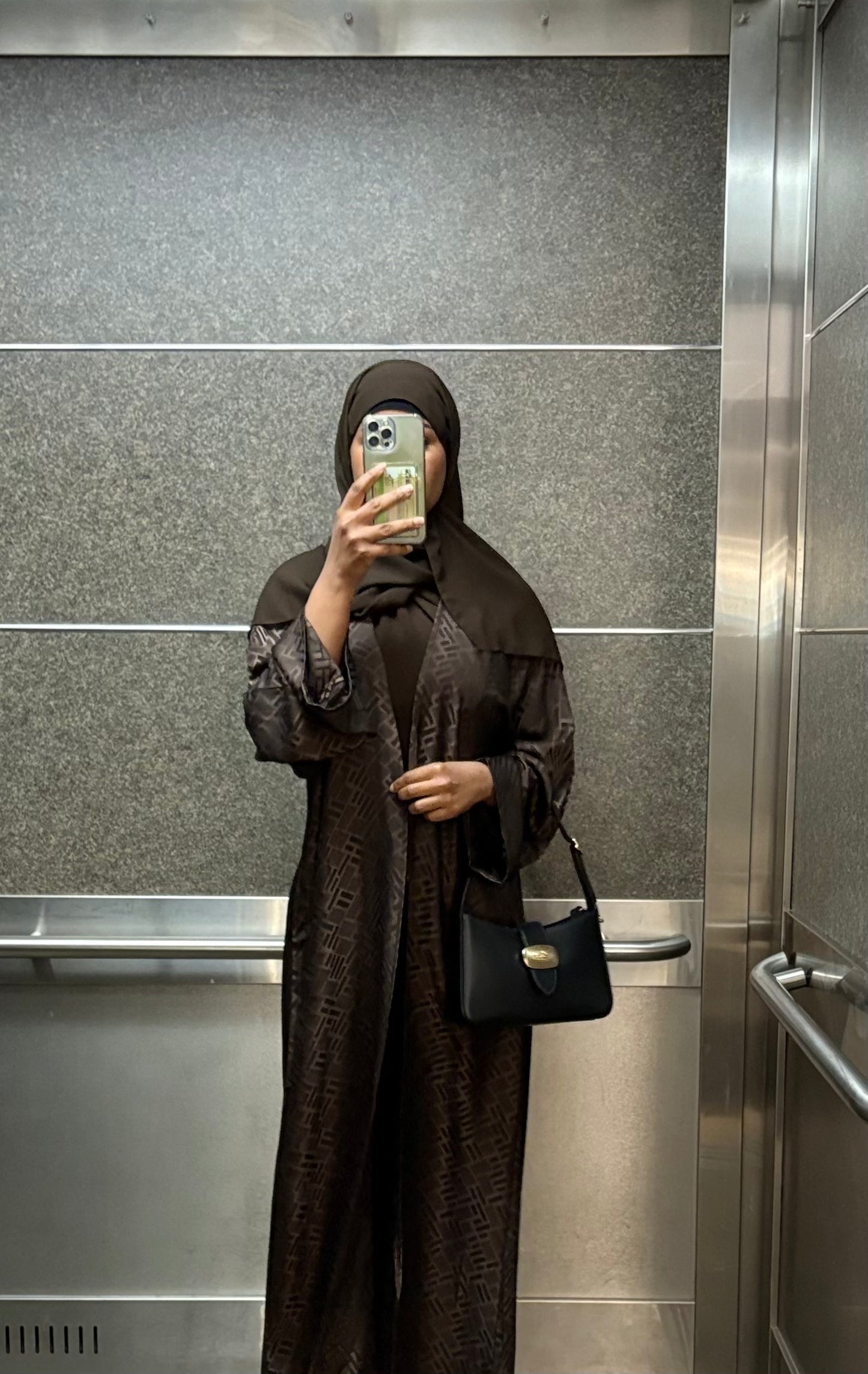 Brown satin abaya 3-piece set with inner and hijab