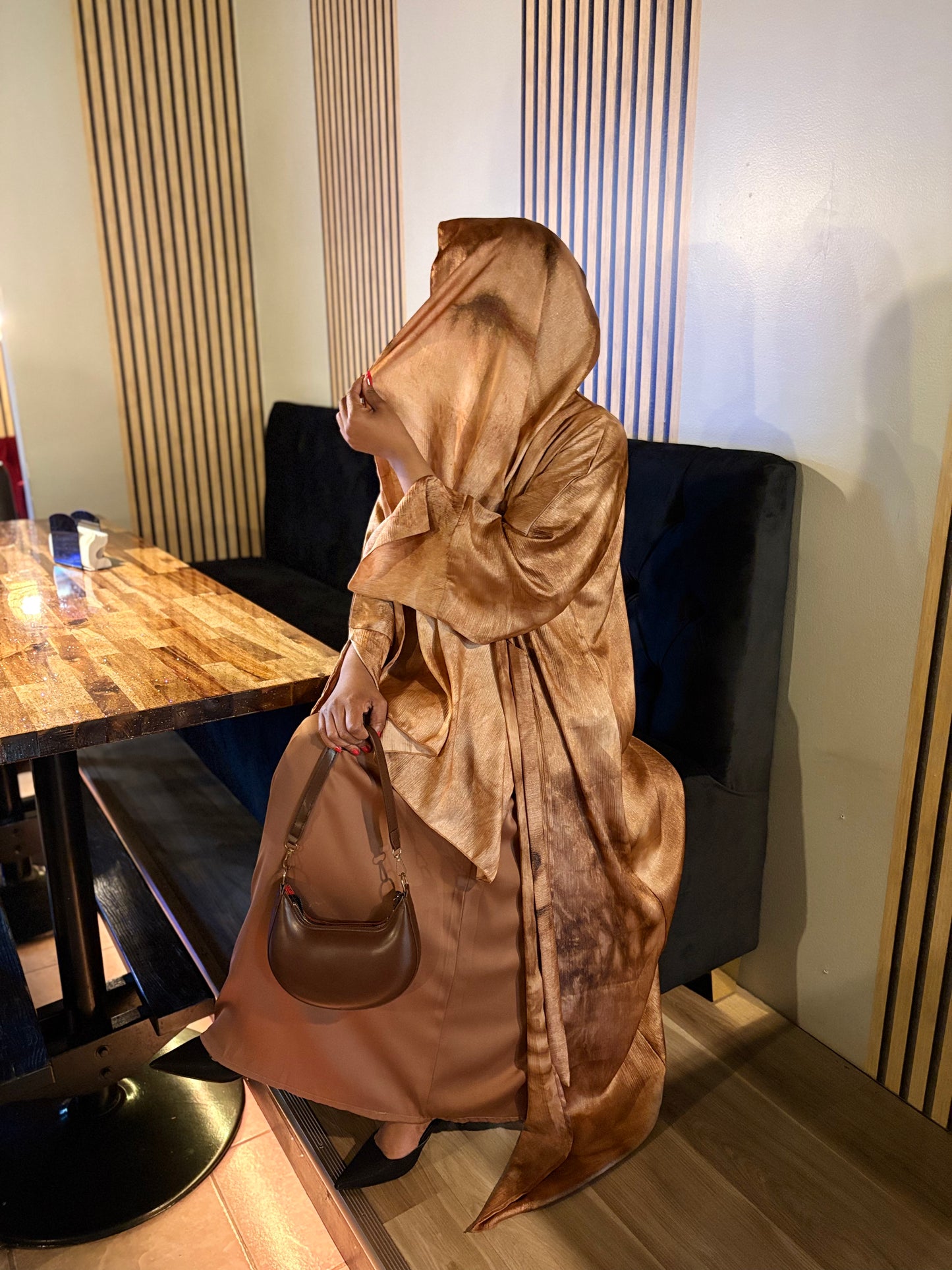 3-piece marble abaya set with inner dress and hijab