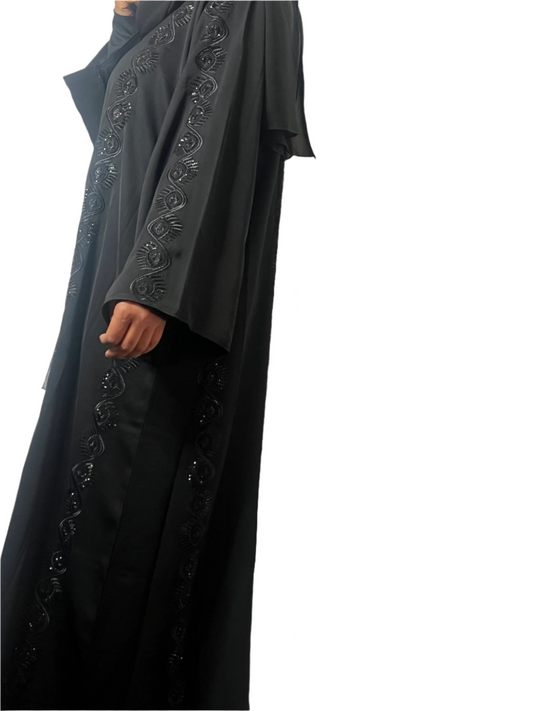 Dressy closed black abaya for formal occasions