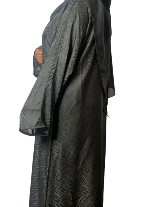 3-piece black checkered abaya with inner and hijab