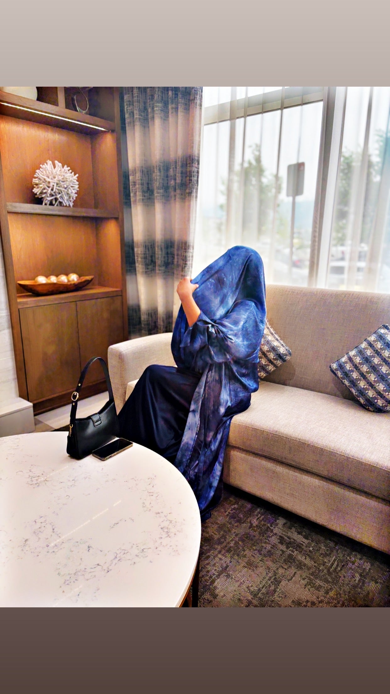 3-piece marble abaya set with inner dress and hijab