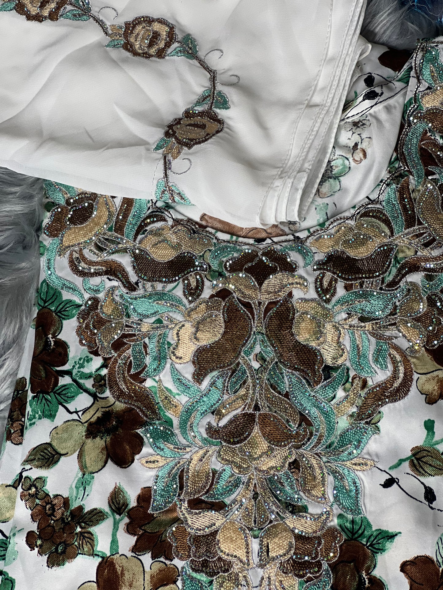 Zahra's Green & Brown Floral Mukhawar Dress