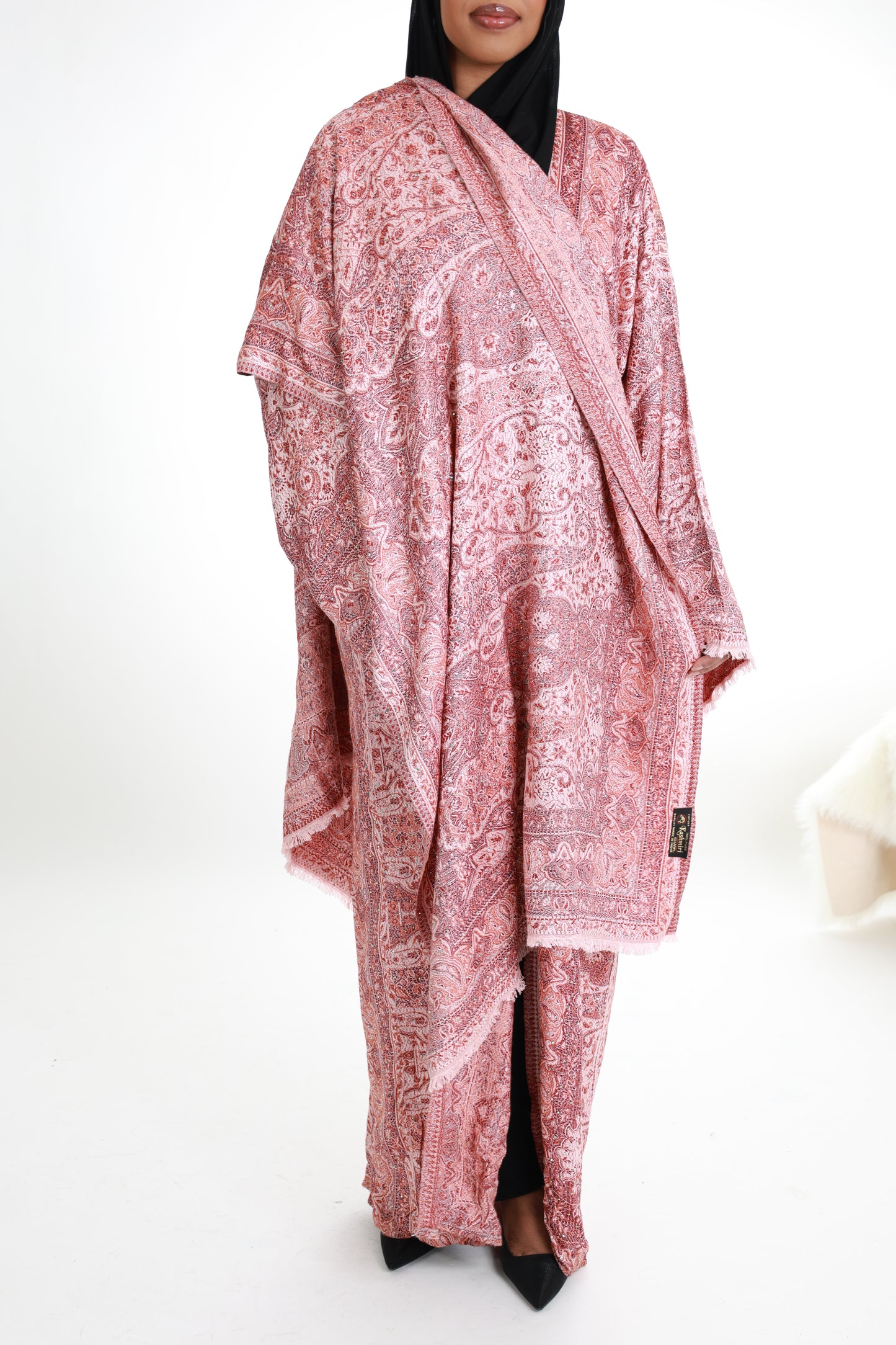 Pure Cashmere Abaya with stone detailing and matching shawl