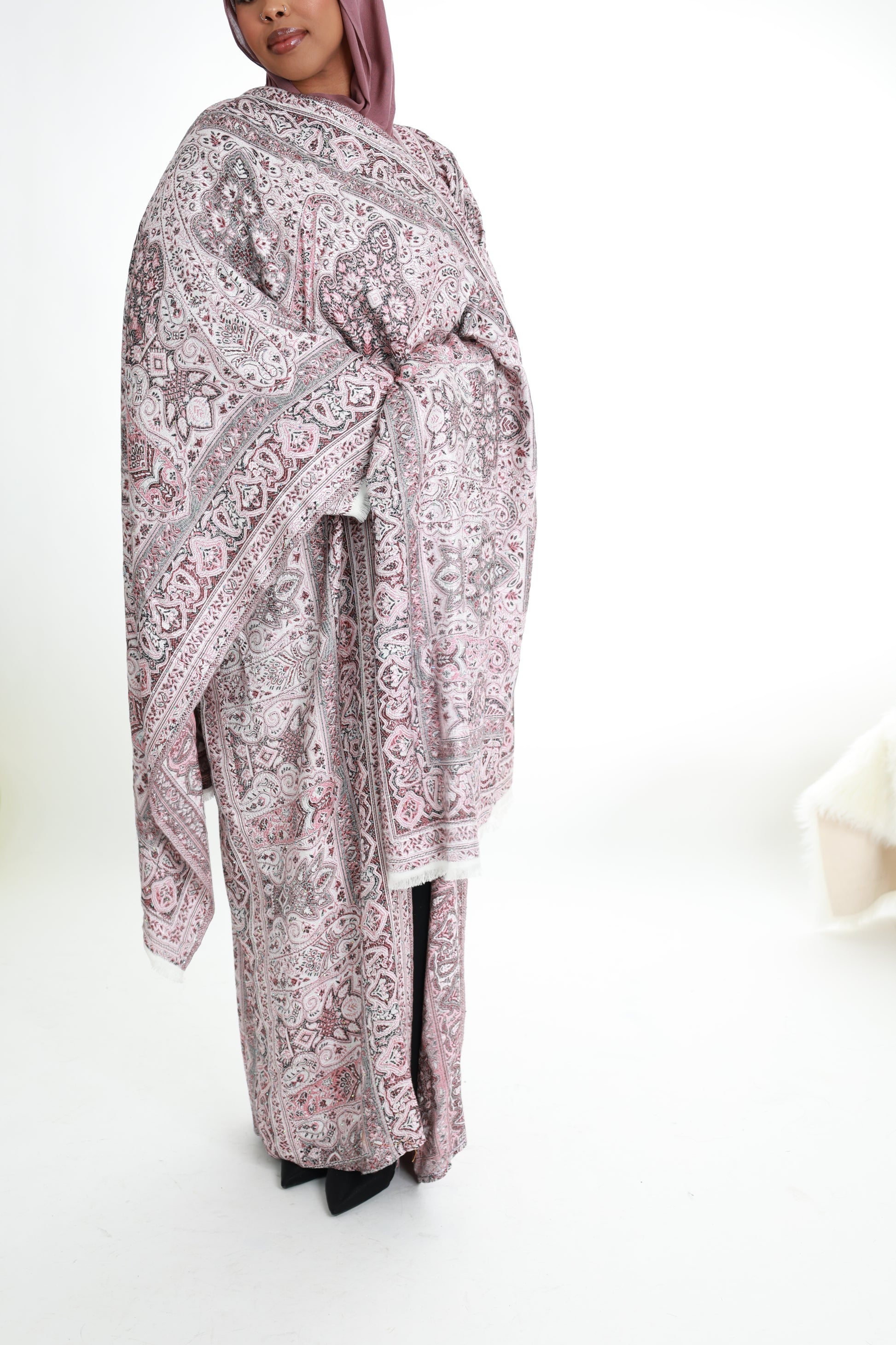 Pure Cashmere Abaya with stone detailing and matching shawl