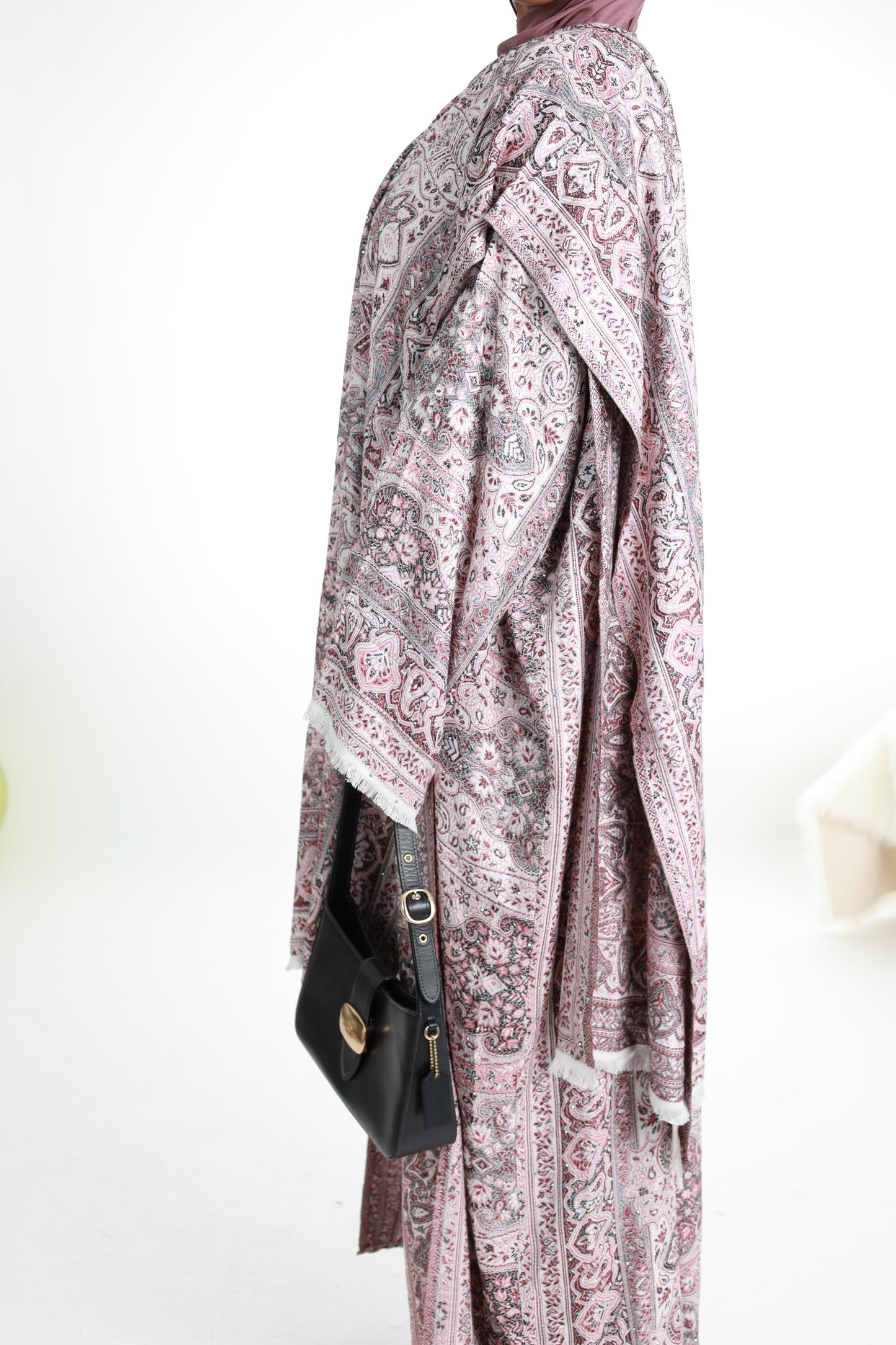 Pure Cashmere Abaya with stone detailing and matching shawl