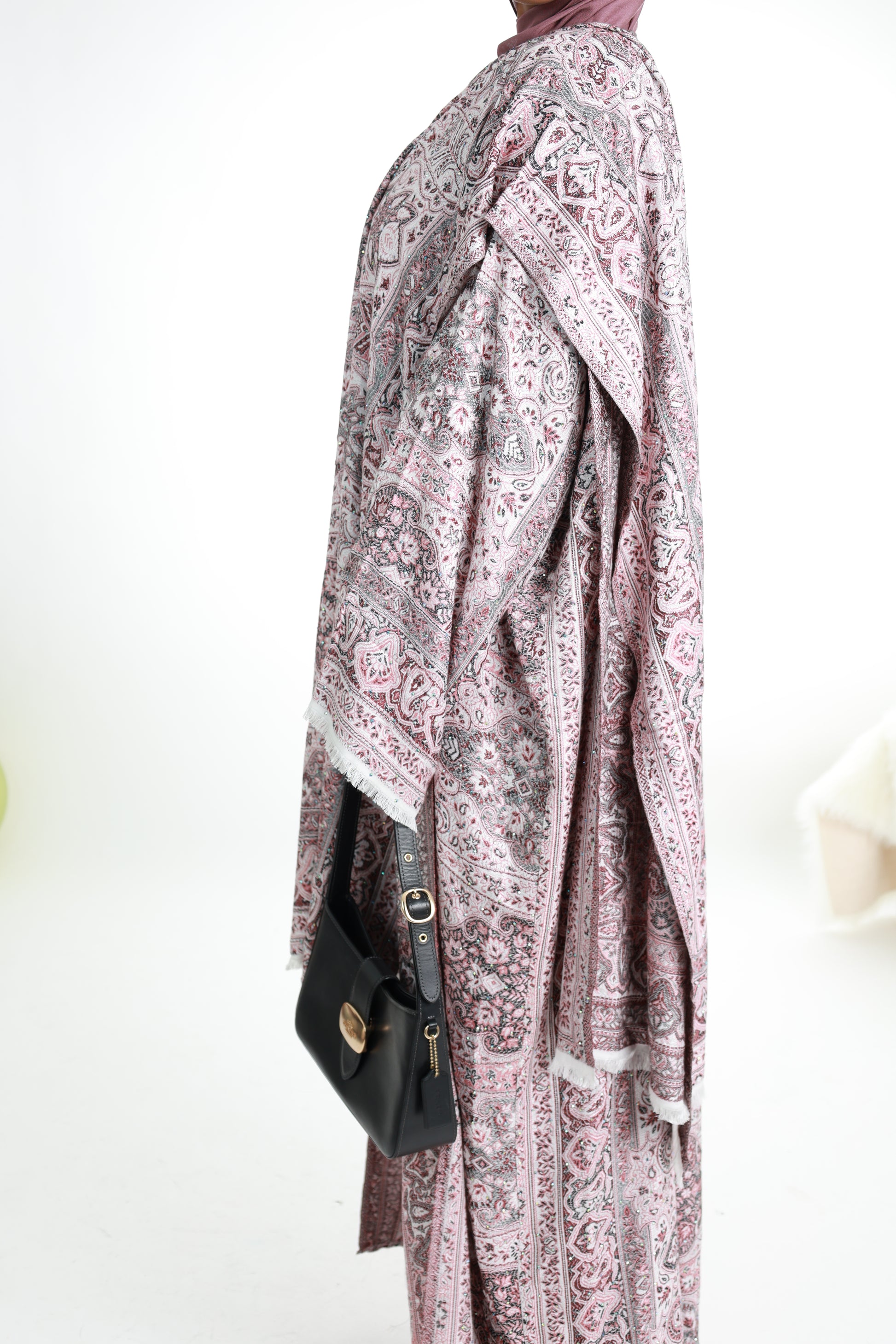 Pure Cashmere Abaya with stone detailing and matching shawl