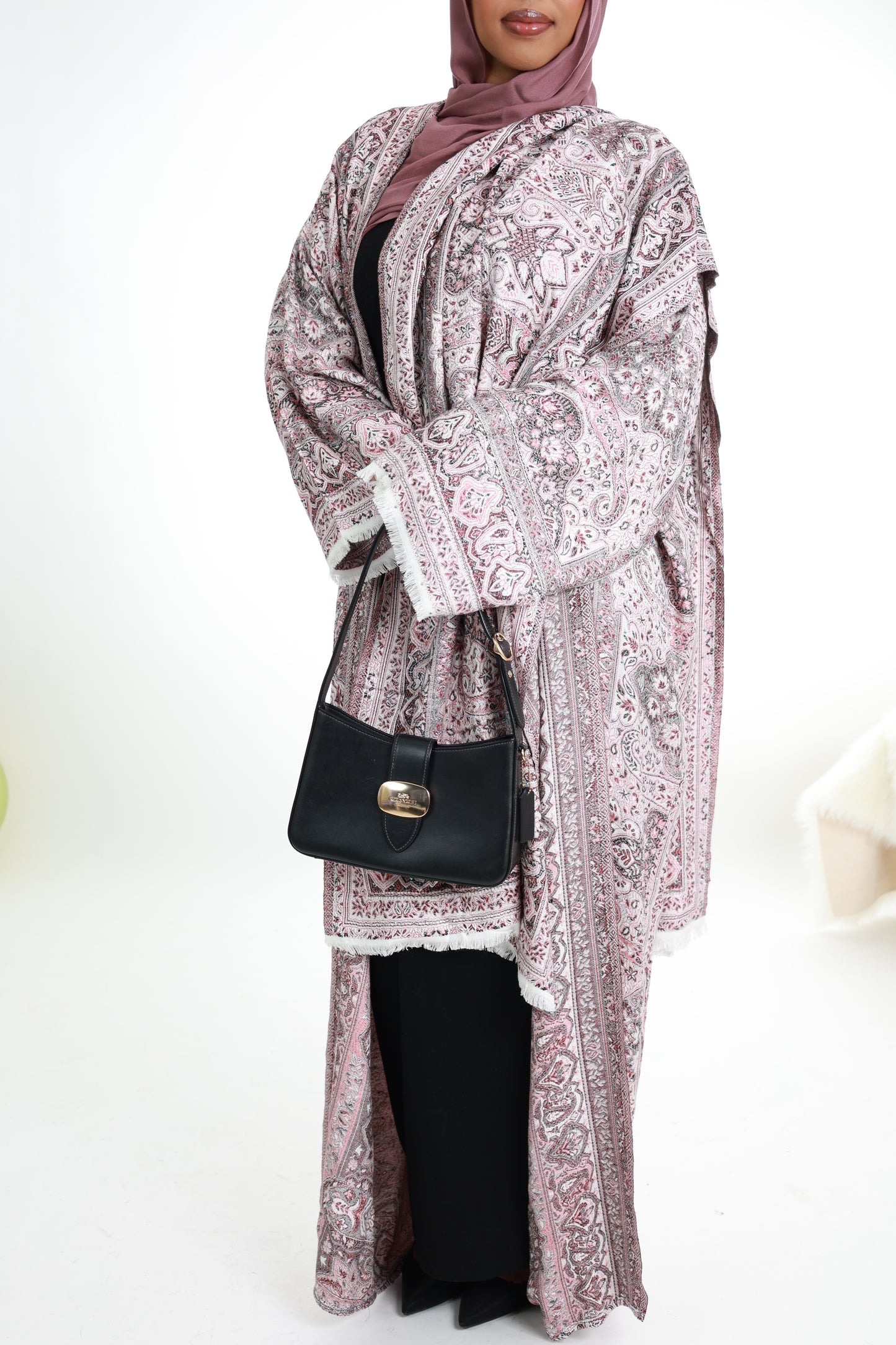 Pure Cashmere Abaya with stone detailing and matching shawl
