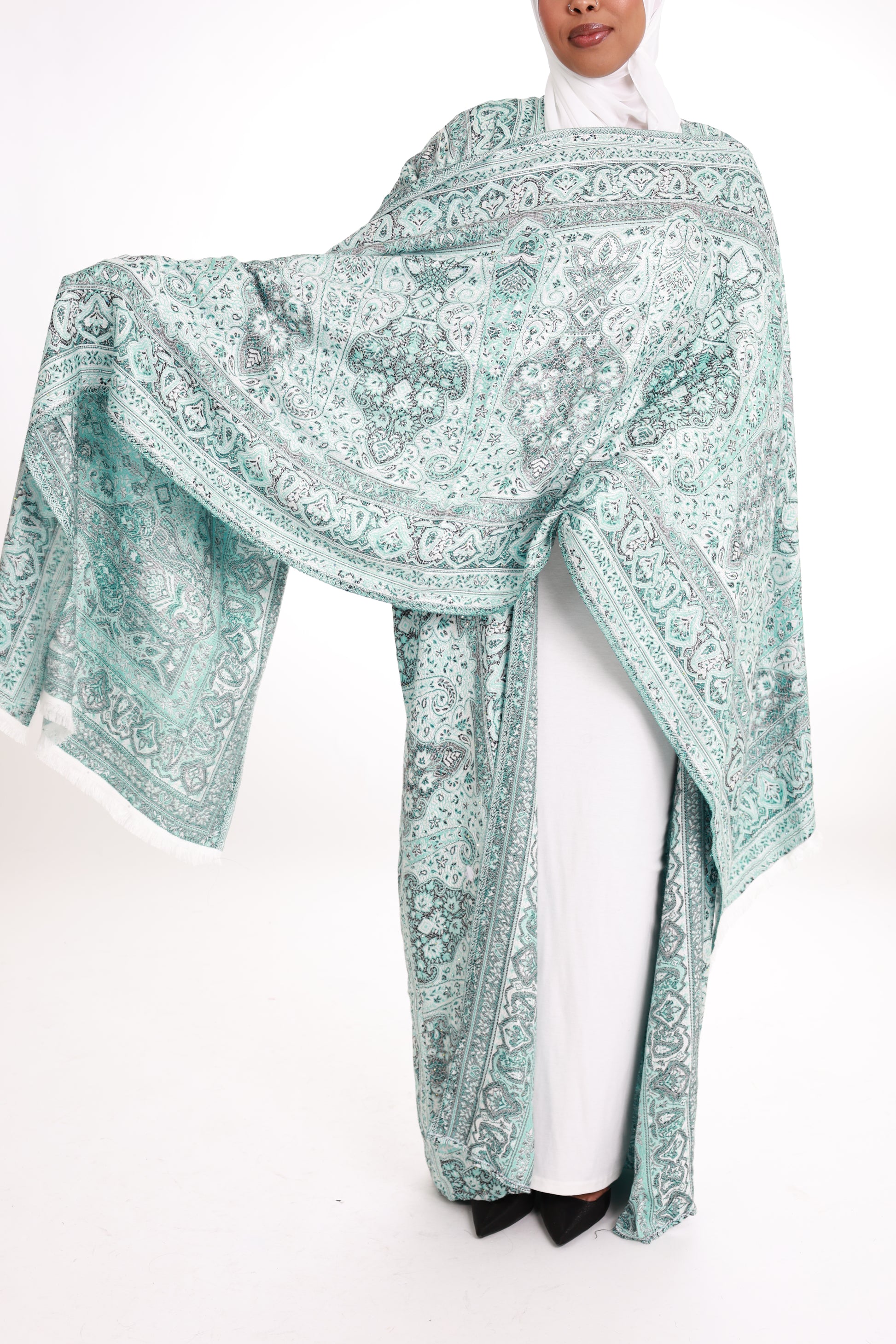 Pure Cashmere Abaya with stone detailing and matching shawl