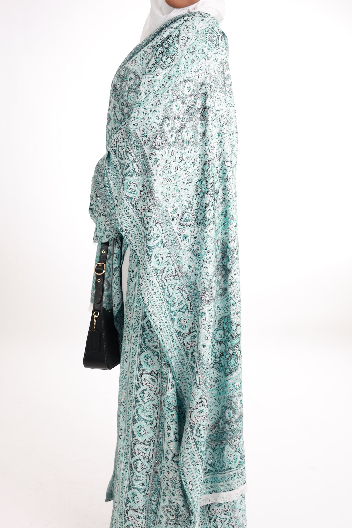 Pure Cashmere Abaya with stone detailing and matching shawl