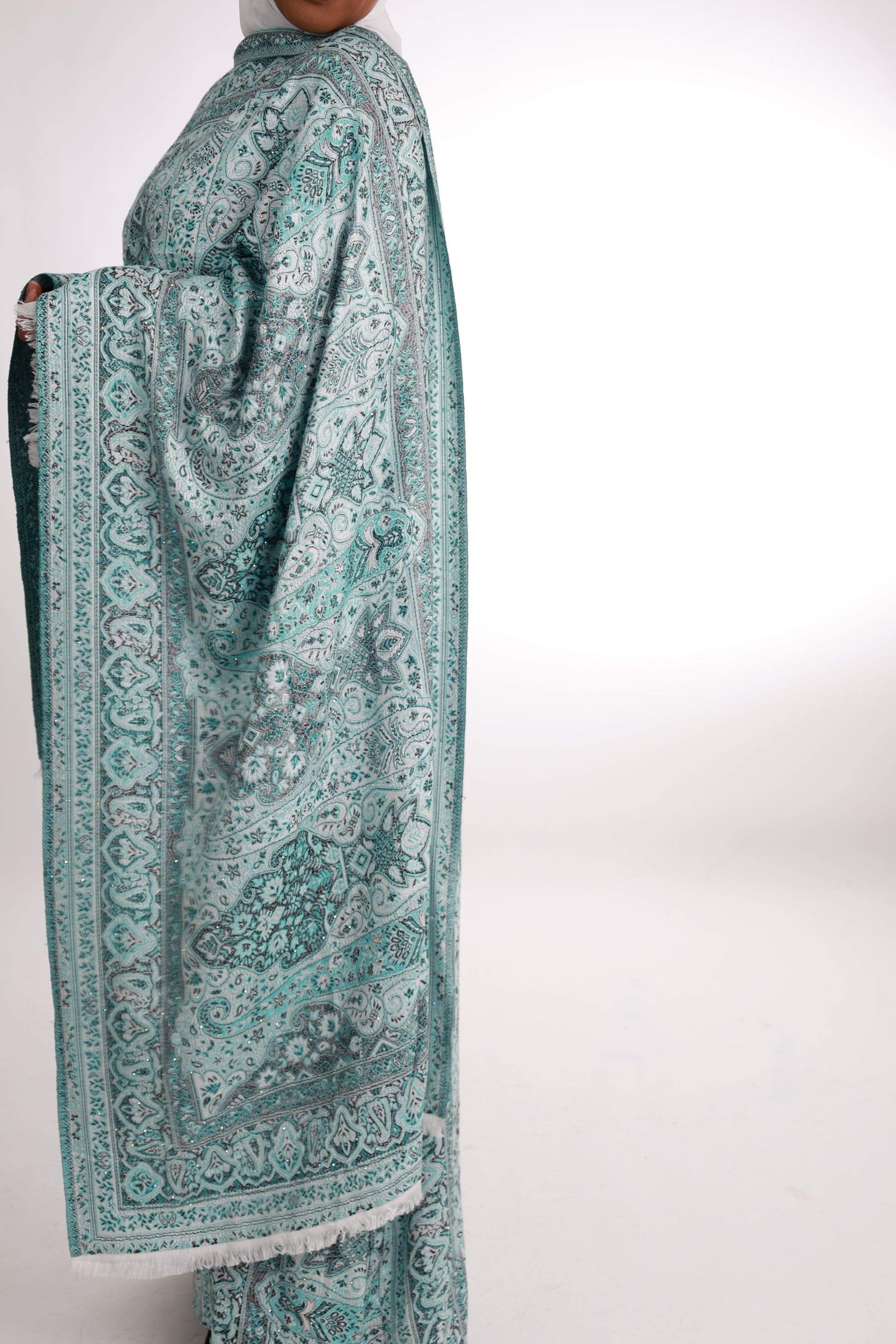 Pure Cashmere Abaya with stone detailing and matching shawl