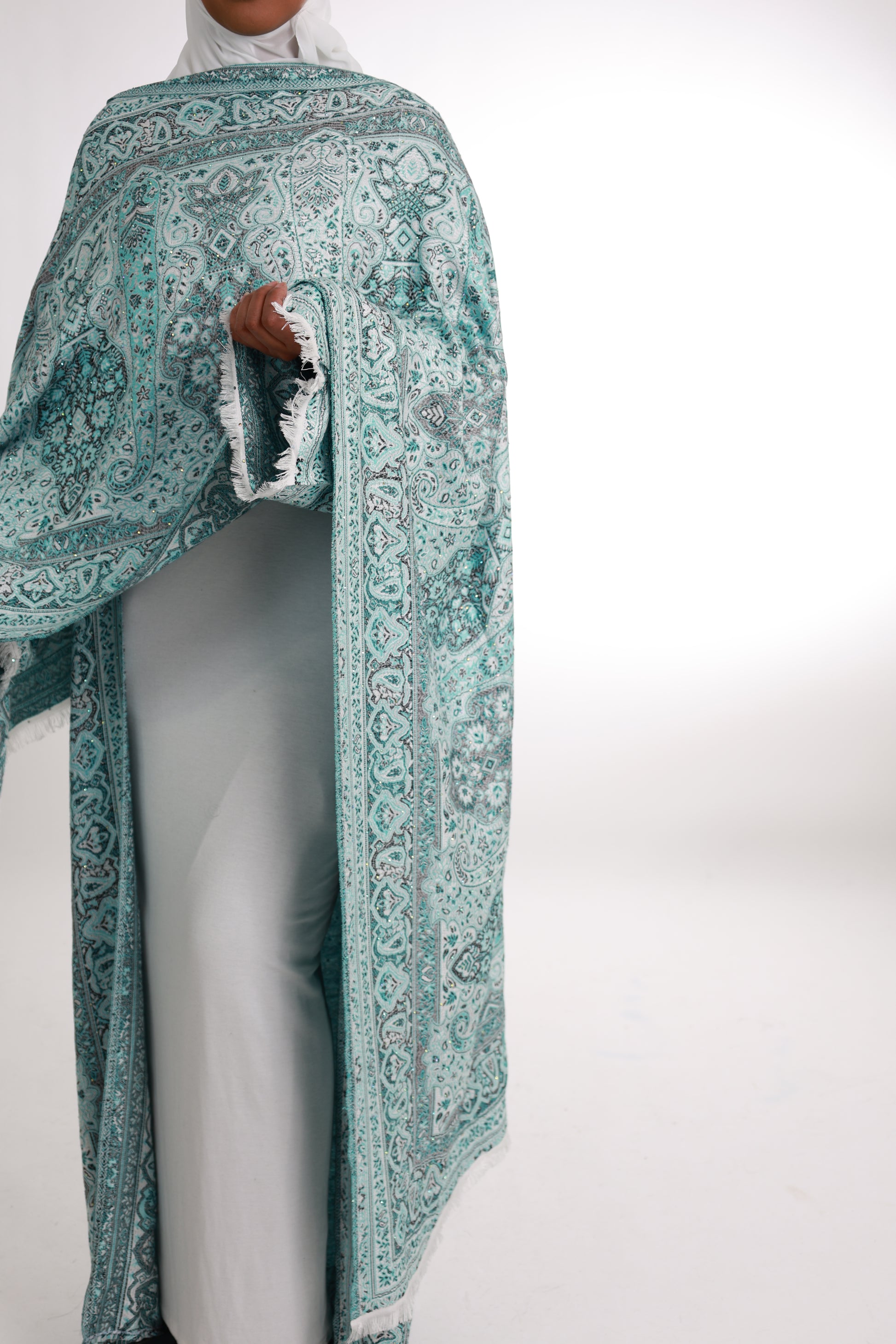 Pure Cashmere Abaya with stone detailing and matching shawl